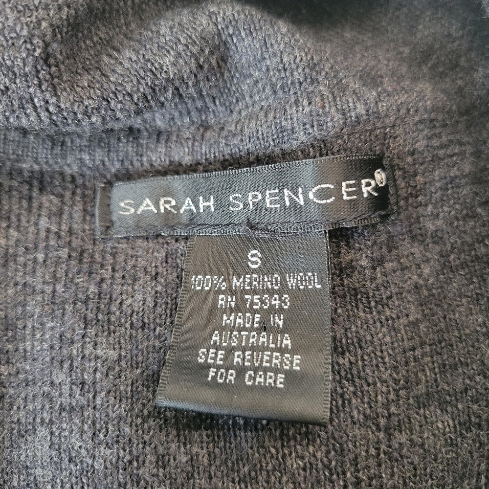 Sarah Spencer | Dark Gray Button Down Self-Tie Merino Wool Duster Cardigan - Picture 5 of 11